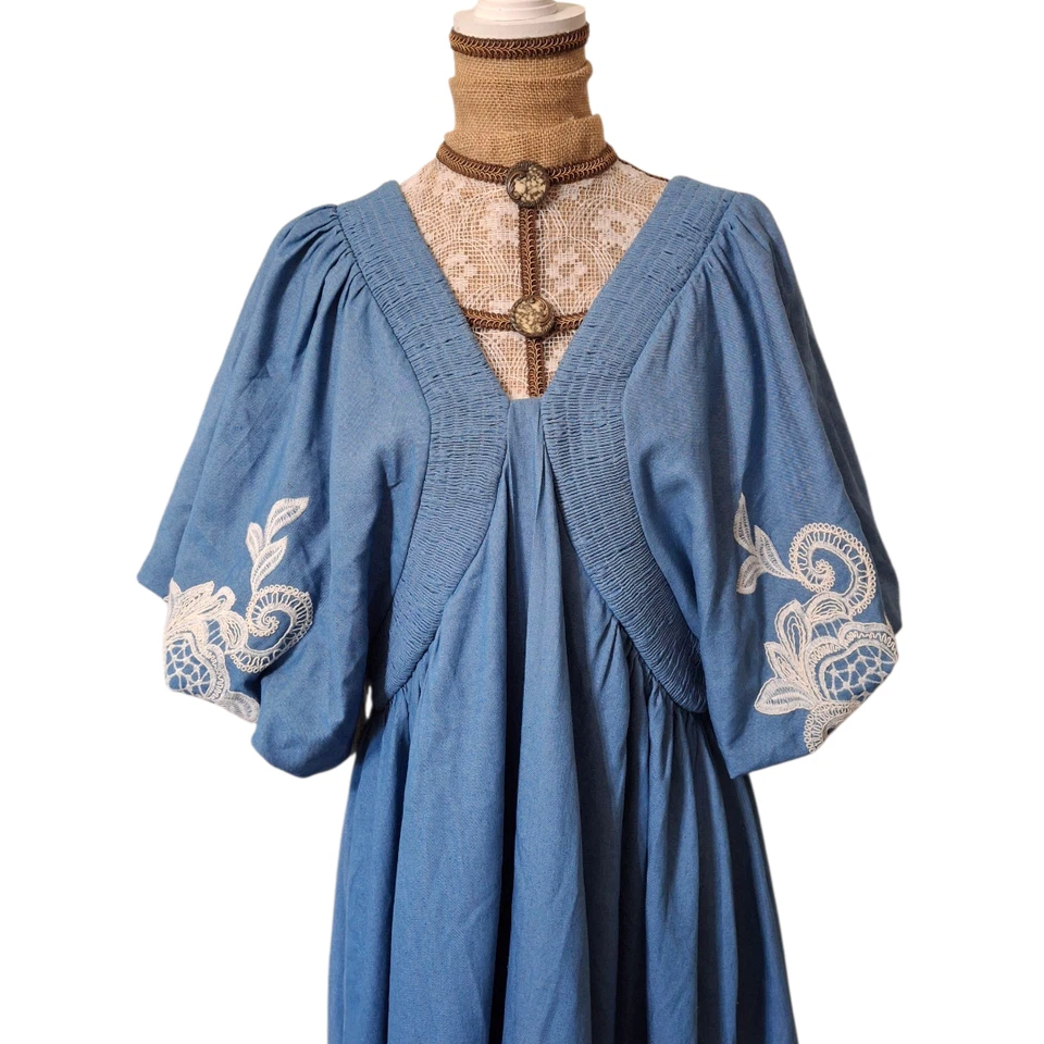 ACONICONI Bluebell denim and lace Puff Sleeve Maxi Dress size XL - Image 3 of 4