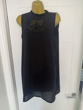 ZARA Black Sleeveless Embellished Shift Dress Size L Elegant with Beaded Detail