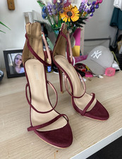 Public Desire Burgundy Faux Suede Strappy Open Toe Stiletto Zip Heels UK 6
