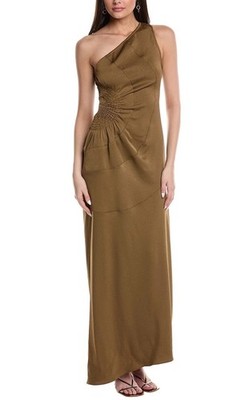A.L.C. ALC Size 6 Paige Dress Aged Bronze Satin One Shoulder Smocked $595 |  eBay