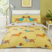 Rapport Dolly Dackel Einzel BettwäScheset 2-In-1 Gelb/Grau Polycotton