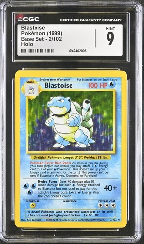 CGC 9 MINT Blastoise 2/102 Base Set Holo Pokemon Card