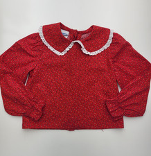 Vintage Polly Flinders Collared Long Sleeve Red Shirt Girl 4 Made in USA
