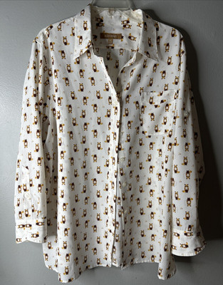 Ellen Tracy Fox Print Button Shirt Size XL