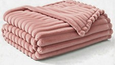 Large Ribbed Faux Fur Warm Fleece Throw Over Soft Sofa Bed Blanket Double & King