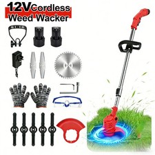 12V Electric Cordless Grass Trimmer Strimmer Garden Edger Cutter with 2 Battery