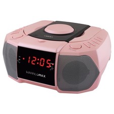 HX-334CD CD Player AM FM Radio Dual Alarm Clock Red LED Aux AC Only Pink