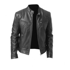 Cafe Racer Biker Leather Jacket Black Soft Sheep Skin Leather