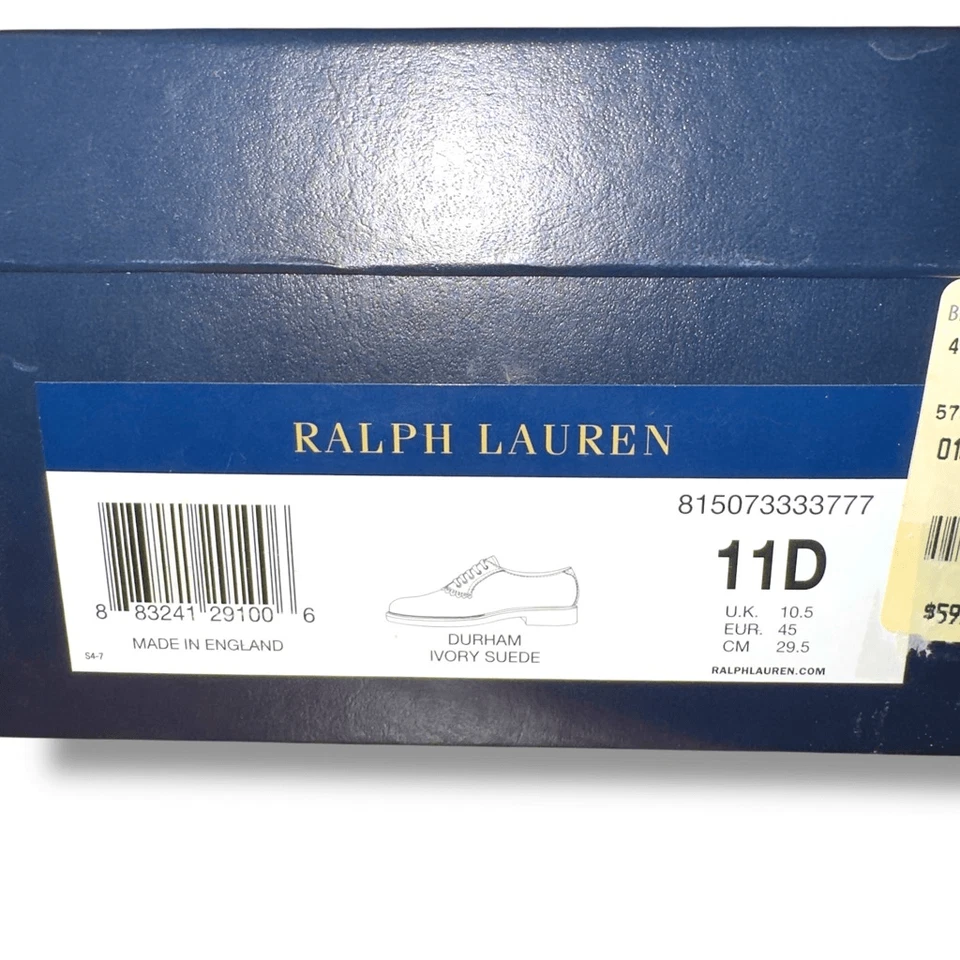 Oxfords Ralph Lauren Purple Label Durham Buck en gamuza marfil para hombre talla 11” Foto 3 de 4