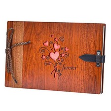 Wooden Photo Album Scrapbook DIY Photo Book Wedding Guest-Book 80 Forever