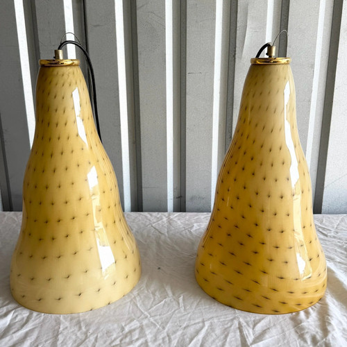 Vintage Italian Glass Pendant Lamps by Toso & Massari for Leucos - A Pair - Picture 1 of 10
