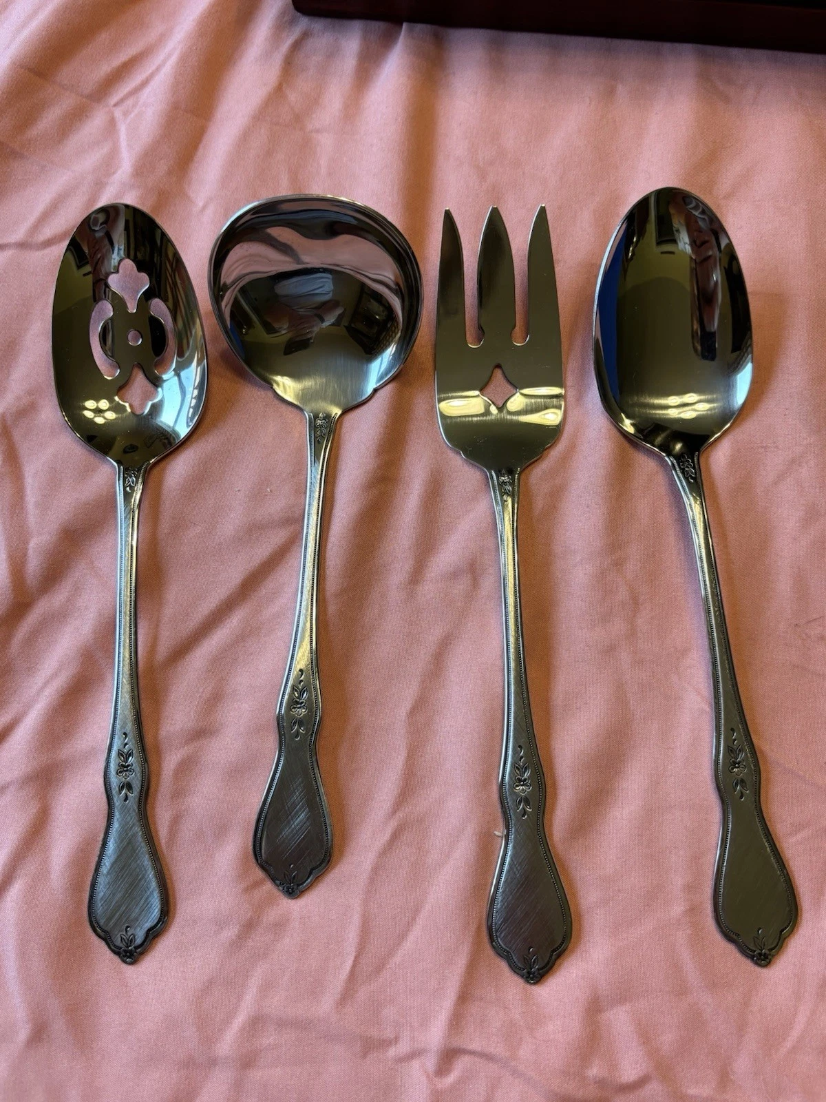 Oneida Profile Morning Blossom Stainless 4 Pc Serving Spoon Meat Sugar Slotted