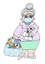 Decal Vinyl Sticker Old Lady w/ Cleaning Supplies Made in USA