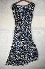 Socialite Animal Stripe Asymmetric Hem Midi Dress Sz M Retro Festive Preppy 90s