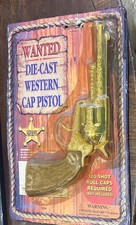 Vintage Wanted Cap gun Pistol Die Cast Metal Brand New Magic Burchett