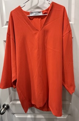 IRO Orange Solid Crepe V-Neck Kimono-Style 3/4 Sleeve Pullover Blouse 40 (US 8)