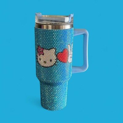 40oz Rhinestone Glitter Bling Tumbler w/Handle & Straw- Stainless Steel 8 COLORS