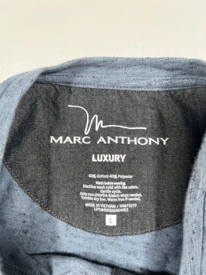 Camisa Marc Anthony Para Hombre Grande Azul Brezo Henley Manga Larga Lujo Tejido Suave Foto 3 de 4