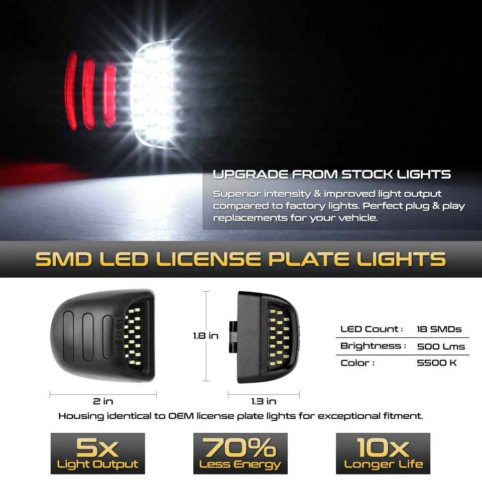 [RED NEON STRIPS] 1999-2013 GMC Sierra Black LED License Plate Light Housing SET - Imagem 2 de 4
