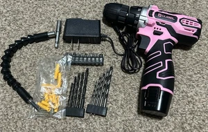 New In Box Set, OUBEL 12V Cordless Drill Pink w/ 42 Acessories, Pink Power Drill