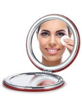 Red 1X/10X Magnifying Compact Mirror with PU Leather Ultra-Portable for Purse