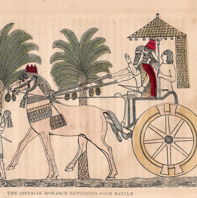 Assyrian Monarch Returning from Battle Nineveh Hand Colored Engraving 1853