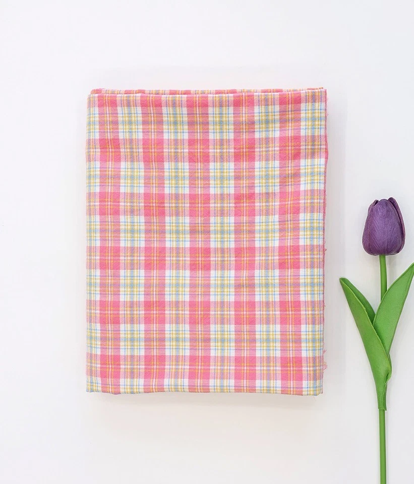 30s Cotton Yarn-Dyed Check Fabric Pink Yellow 150cm Width by the yard - Image 3 of 4