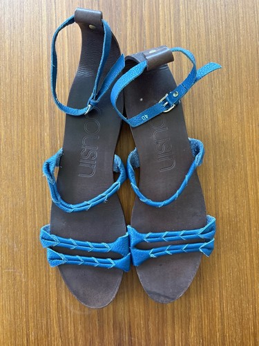 Cousin Cousin Blue Leather Ankle Strap Sandals Size 40