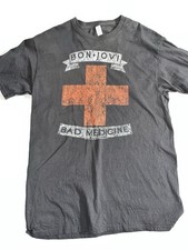 Women's Medium Bon Jovi T-Shirt Bad Medicine Cross Logo 100 Cotton Concert Tee