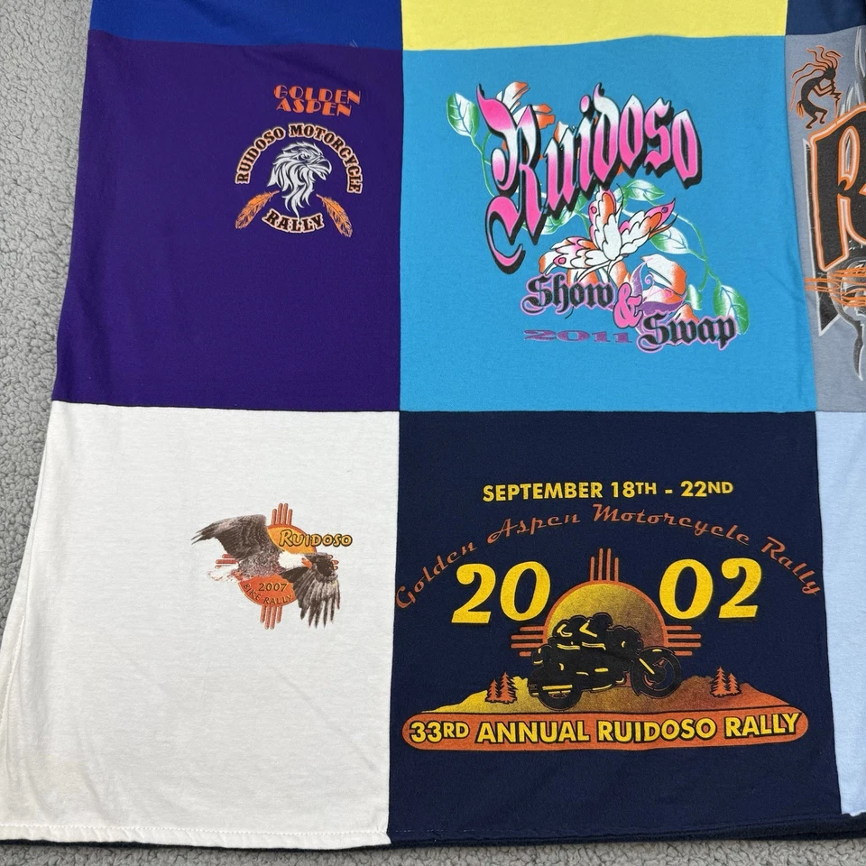 Motorcycle Rally Graphic Tee Quilt Handmade Blanket Patch Work Shirts Ruidoso NM - Image 3 of 4