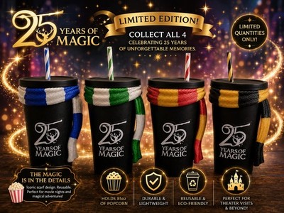 Harry Potter 25th Anniversary Hogwarts House Gripper Cup all 4 cups Set Cinemark