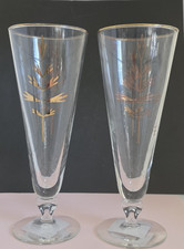 Vintage MCM 1950's Libbey Jardin Gold Tree Pilsner Beer Glasses Barware 8” Tall
