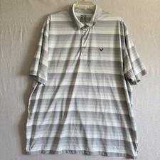 Callaway Polo Shirt Mens 2XL Gray White Striped Opti-Dri Golf Performance XXL