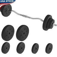 Adjustable 44lb Barbell Weight Set W/ Curl Bar Plates Star Locks Home Gym New
