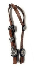 Charro Saddle Tan Leather Horse Headstall, Cabezadas Charras Con Herraje