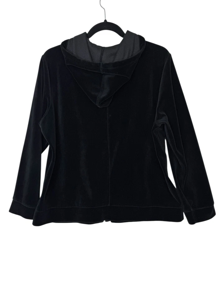 Lauren Ralph Lauren Hooded Sweatshirt Jacket Full Zip Black Velvet Velour Sz 1X - Image 2 of 4