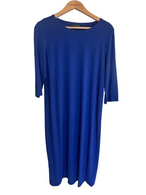 Eileen Fisher Women's Royal Blue Jersey Knit  Shirt Dress Stretch Minimalist Mat