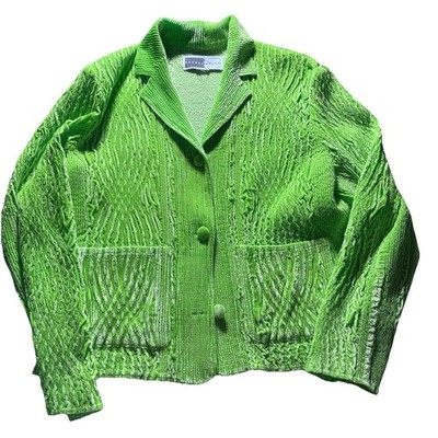 Rhonda Stark Jacket Womens MED LG Green Textured Button Velvet 3D Blazer Unlined