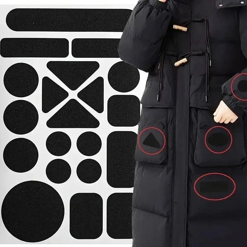 Parche de reparación de tela autoadhesivo instantáneo negro planchado para abrigo chaqueta de plumón Foto 2 de 4