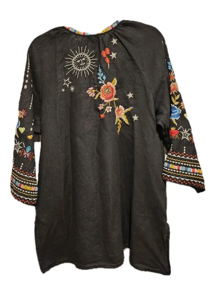 Johnny Was Embroidered Maris Linen Peasant Tunic Black XXL - Image 3 of 4