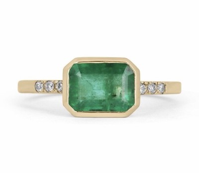 Natural Columbian Emerald Ring 14k Solid Gold Emerald Engagement Ring