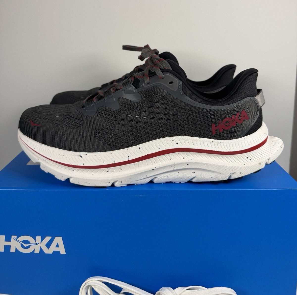 New Hoka One One Kawana 2 Running Sneakers Gray/Red Men Size 