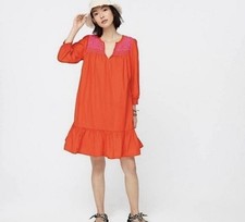 J. Crew women’s Leda orange pink embroidered ruffle bottom popover dress size Xs