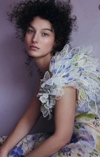 Zimmermann Natura Feather Appliqued Floral Linen Slip Maxi Dress Sz  Au 0 $2950