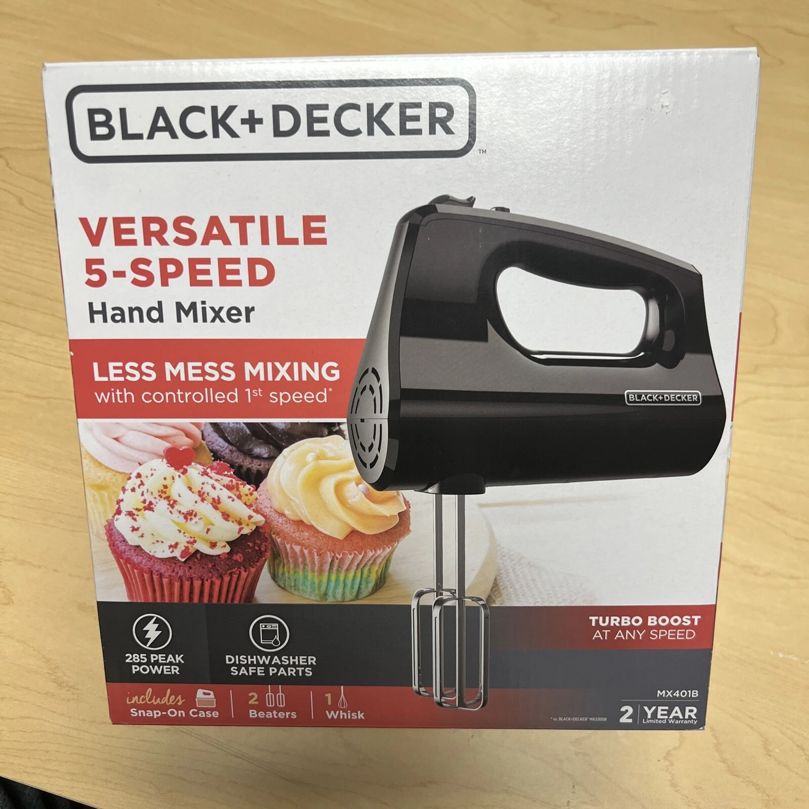 BLACK+DECKER Hand Mixer Versatile 5-Speed w/ Snap-on Case+Beaters+Whisk MX401B