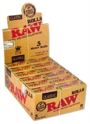 1 Box RAW  Classic King Size SLIM Rolls 5 Meter Zigaretenpapier auf der Rolle