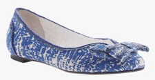 POETIC LICENCE Get Ready Blue Willow Bow Silver Ballet Flats Loafer 7.5 New ❤️tb