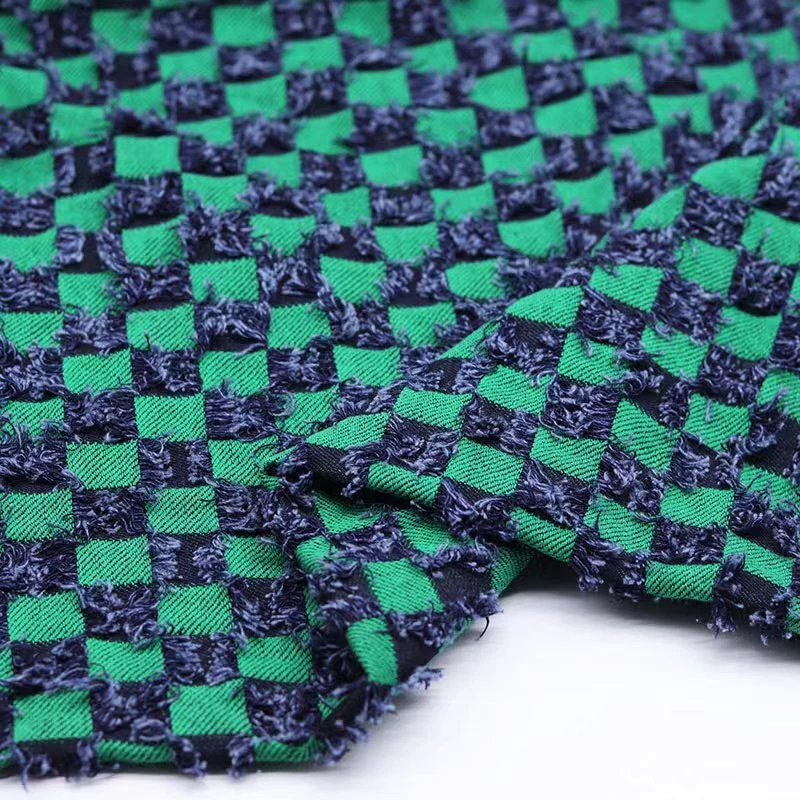 Tela de mezclilla a cuadros rasgados de 10 oz por metro para material de fabricación de ropa de jeans hágalo usted mismo Foto 3 de 4