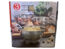 MIU Colander Set w/ Riveted Handles 3Pc Nests Stainless Steel Dishwasher Safe