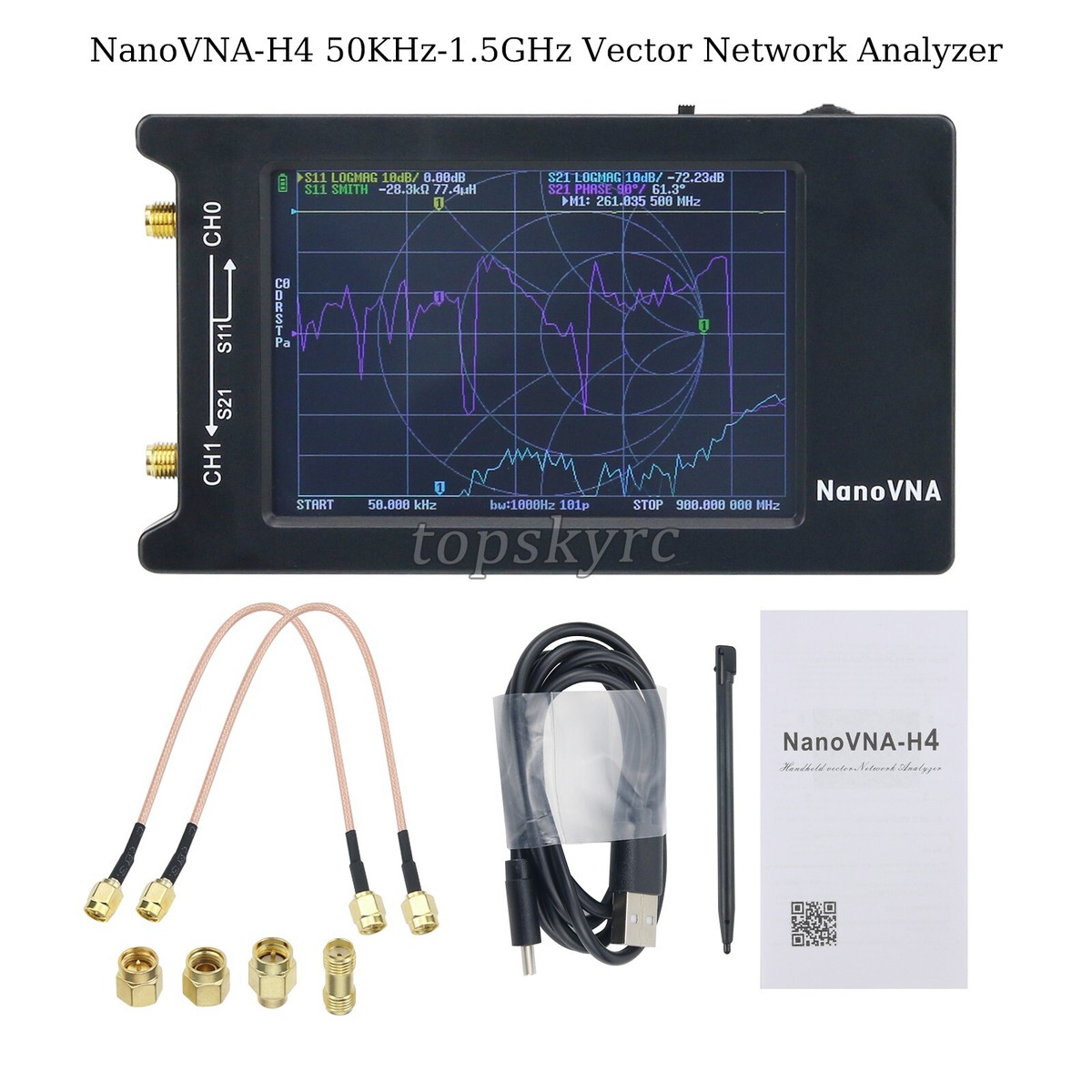 NanoVNA-H4 50KHz-1.5GHz Vector Network Analyzer with 4